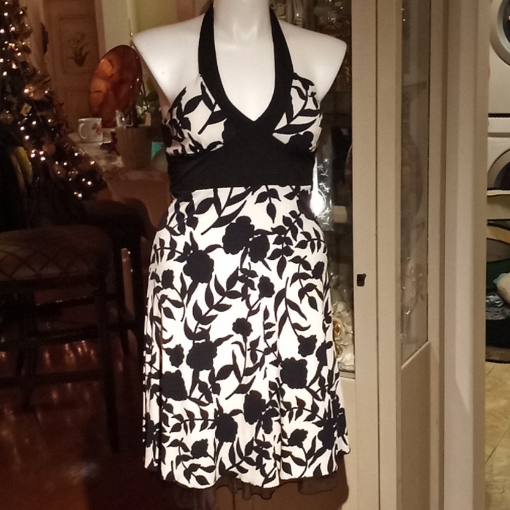 Beige and black dress